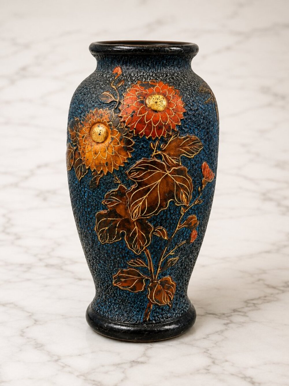 Antique 1920s Japanese Tokoname Textured Floral Earthenware Vase Japan